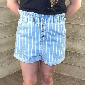 Topshop Striped Jean Shorts